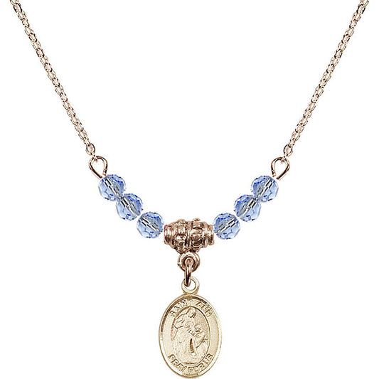 14kt Gold Filled Saint Ann Birthstone Necklace with Light Sapphire Beads - 9002