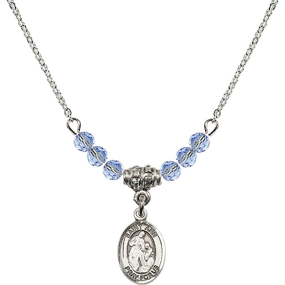 Sterling Silver Saint Ann Birthstone Necklace with Light Sapphire Beads - 9002