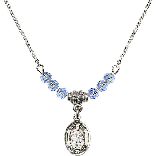 Sterling Silver Saint Ann Birthstone Necklace with Light Sapphire Beads - 9002