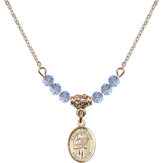 14kt Gold Filled Saint Agatha Birthstone Necklace with Light Sapphire Beads - 9003