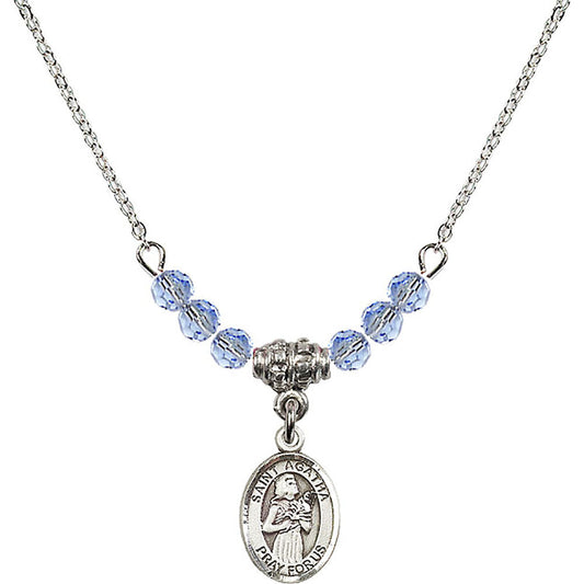 Sterling Silver Saint Agatha Birthstone Necklace with Light Sapphire Beads - 9003