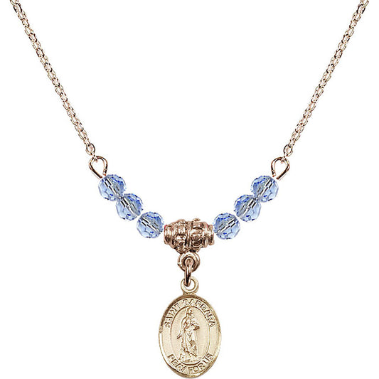 14kt Gold Filled Saint Barbara Birthstone Necklace with Light Sapphire Beads - 9006