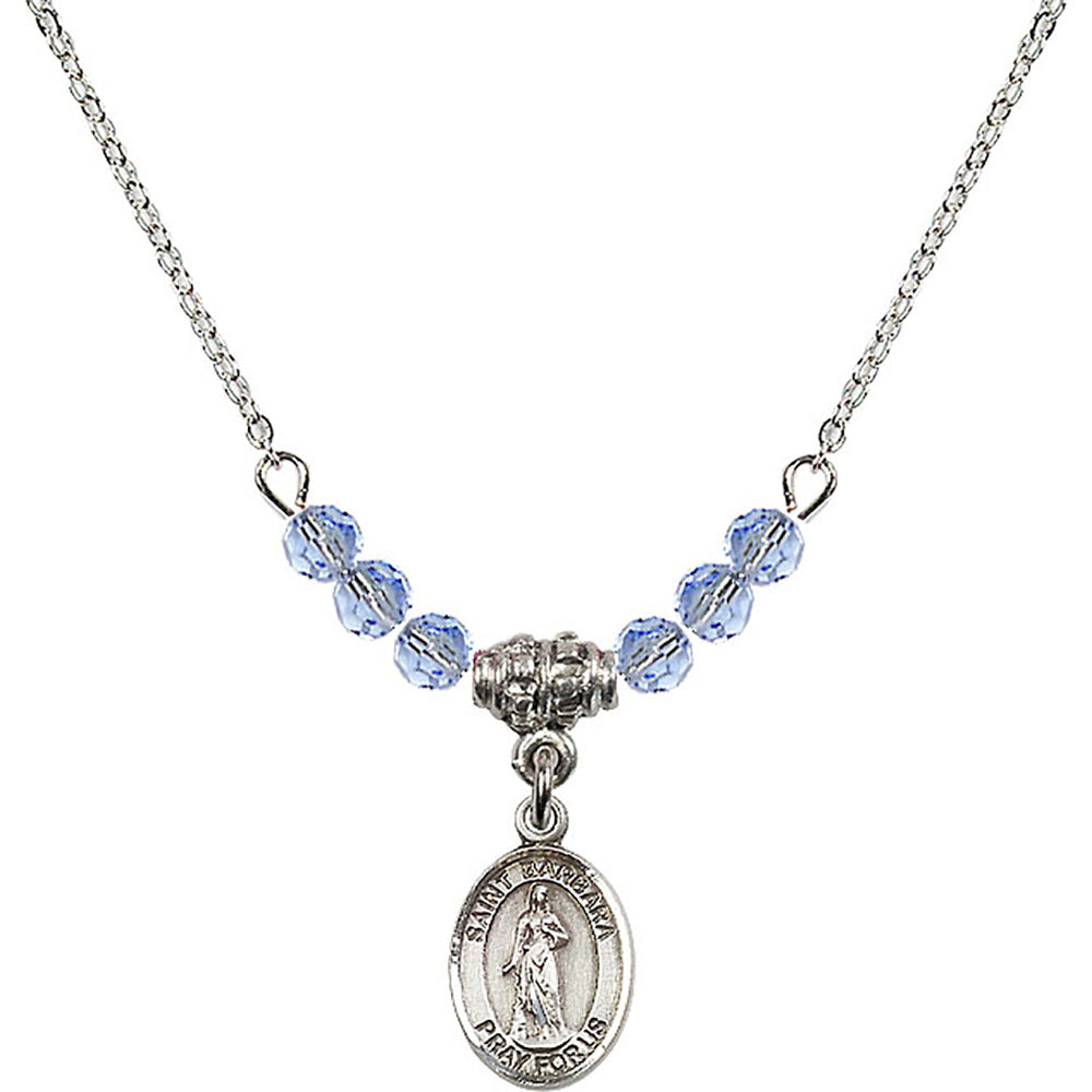 Sterling Silver Saint Barbara Birthstone Necklace with Light Sapphire Beads - 9006