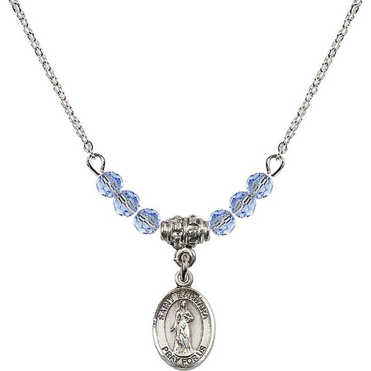 Sterling Silver Saint Barbara Birthstone Necklace with Light Sapphire Beads - 9006