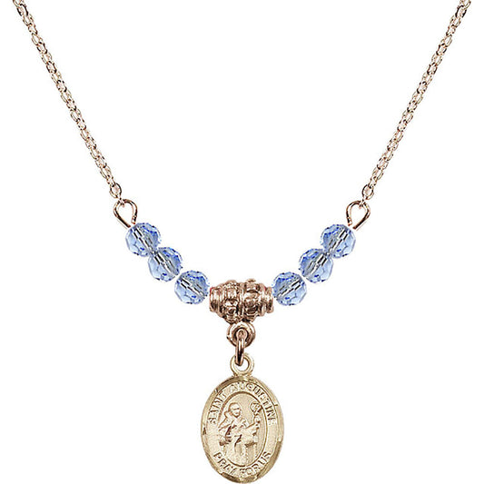 14kt Gold Filled Saint Augustine Birthstone Necklace with Light Sapphire Beads - 9007