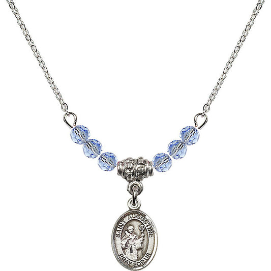 Sterling Silver Saint Augustine Birthstone Necklace with Light Sapphire Beads - 9007