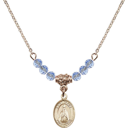 14kt Gold Filled Saint Blaise Birthstone Necklace with Light Sapphire Beads - 9010