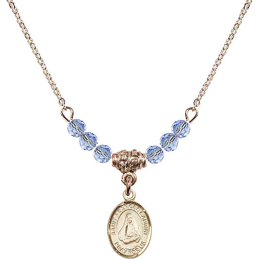 14kt Gold Filled Saint Frances Cabrini Birthstone Necklace with Light Sapphire Beads - 9011
