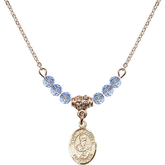 14kt Gold Filled Saint Alexander Sauli Birthstone Necklace with Light Sapphire Beads - 9012