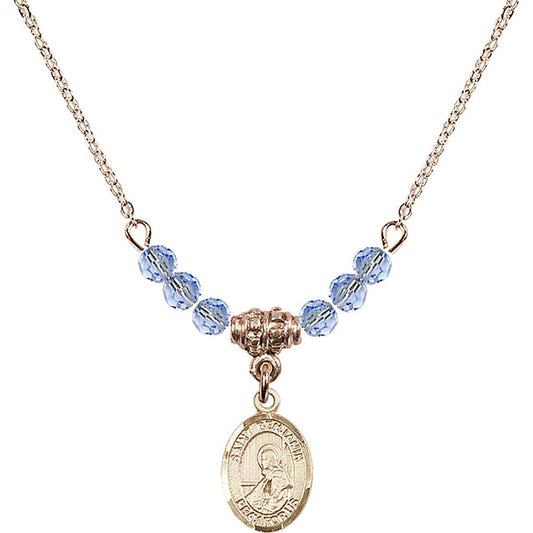 14kt Gold Filled Saint Benjamin Birthstone Necklace with Light Sapphire Beads - 9013