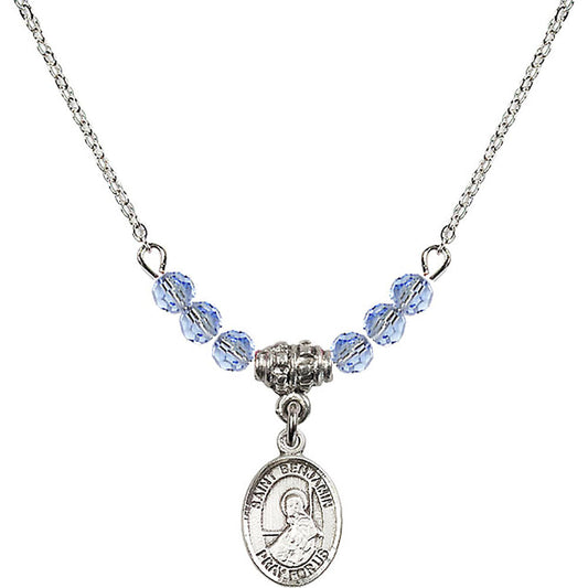 Sterling Silver Saint Benjamin Birthstone Necklace with Light Sapphire Beads - 9013