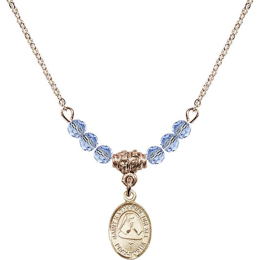 14kt Gold Filled Saint Katharine Drexel Birthstone Necklace with Light Sapphire Beads - 9015