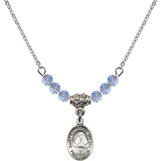 Sterling Silver Saint Katharine Drexel Birthstone Necklace with Light Sapphire Beads - 9015