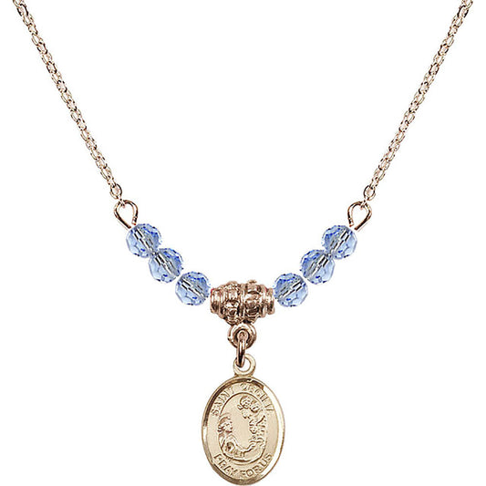 14kt Gold Filled Saint Cecilia Birthstone Necklace with Light Sapphire Beads - 9016