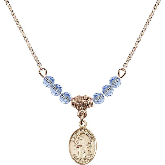 14kt Gold Filled Saint Brendan the Navigator Birthstone Necklace with Light Sapphire Beads - 9018