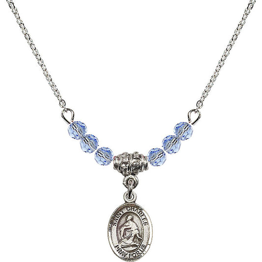 Sterling Silver Saint Charles Borromeo Birthstone Necklace with Light Sapphire Beads - 9020
