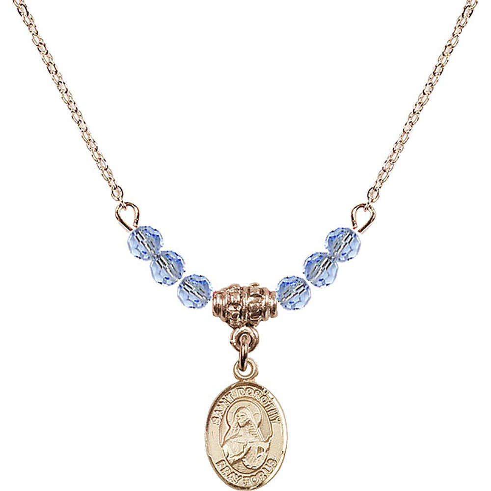 14kt Gold Filled Saint Dorothy Birthstone Necklace with Light Sapphire Beads - 9023