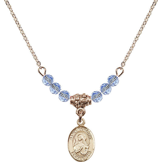 14kt Gold Filled Saint Dorothy Birthstone Necklace with Light Sapphire Beads - 9023