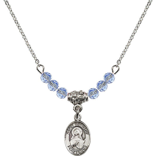 Sterling Silver Saint Dorothy Birthstone Necklace with Light Sapphire Beads - 9023