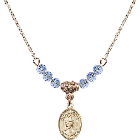 14kt Gold Filled Saint Edward the Confessor Birthstone Necklace with Light Sapphire Beads - 9026