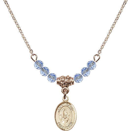 14kt Gold Filled Saint David of Wales Birthstone Necklace with Light Sapphire Beads - 9027