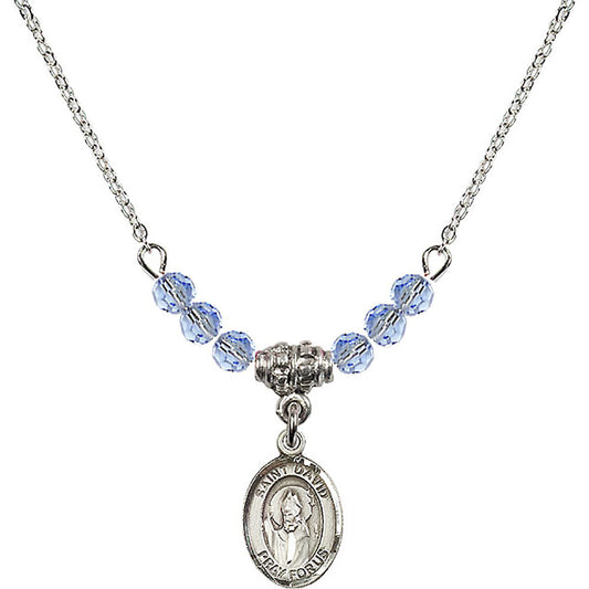 Sterling Silver Saint David of Wales Birthstone Necklace with Light Sapphire Beads - 9027