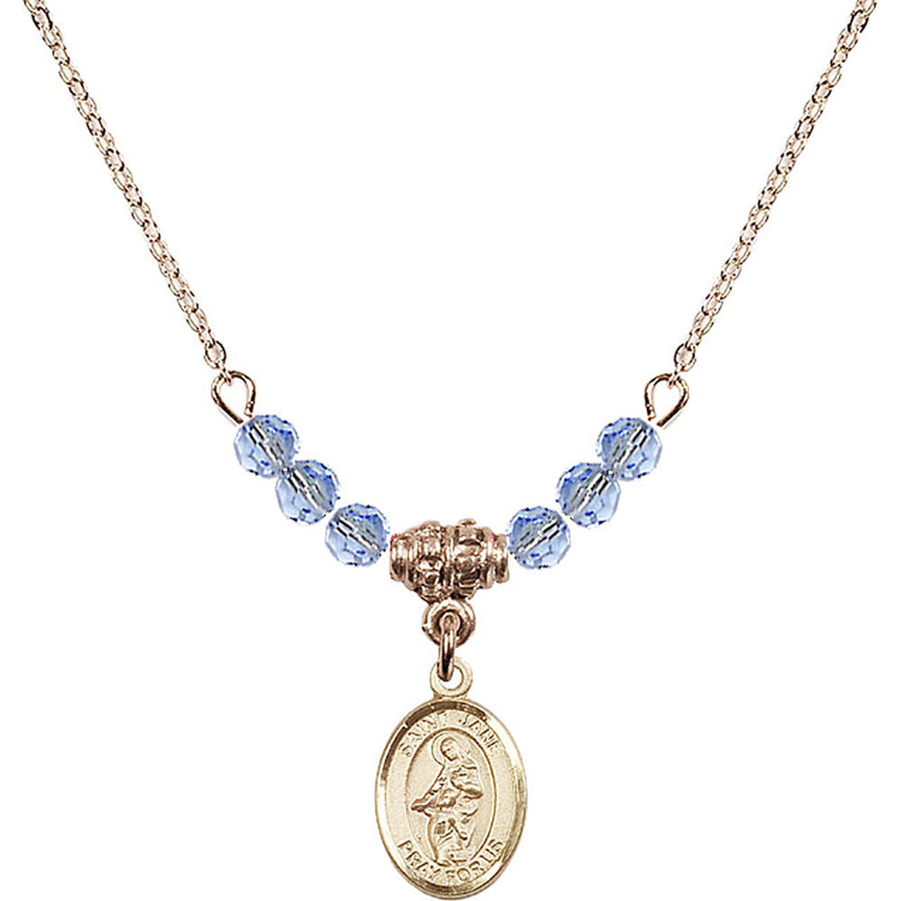 14kt Gold Filled Saint Jane of Valois Birthstone Necklace with Light Sapphire Beads - 9029