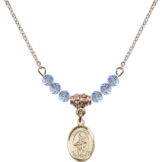 14kt Gold Filled Saint Jane of Valois Birthstone Necklace with Light Sapphire Beads - 9029