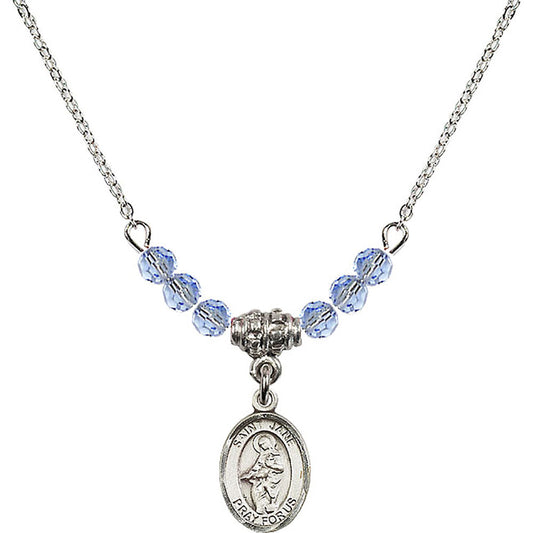 Sterling Silver Saint Jane of Valois Birthstone Necklace with Light Sapphire Beads - 9029
