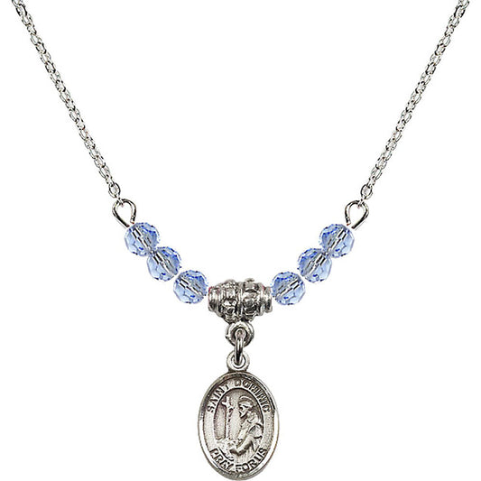 Sterling Silver Saint Dominic de Guzman Birthstone Necklace with Light Sapphire Beads - 9030