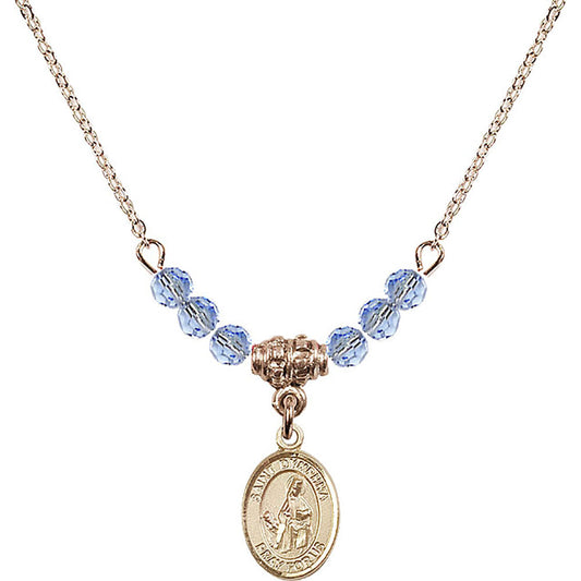 14kt Gold Filled Saint Dymphna Birthstone Necklace with Light Sapphire Beads - 9032