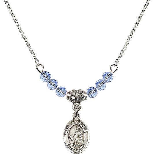 Sterling Silver Saint Dymphna Birthstone Necklace with Light Sapphire Beads - 9032