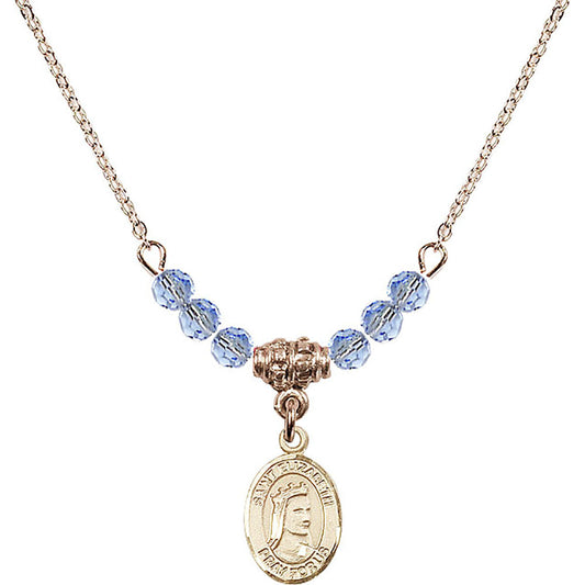 14kt Gold Filled Saint Elizabeth of Hungary Birthstone Necklace with Light Sapphire Beads - 9033