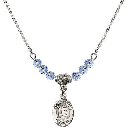 Sterling Silver Saint Elizabeth of Hungary Birthstone Necklace with Light Sapphire Beads - 9033