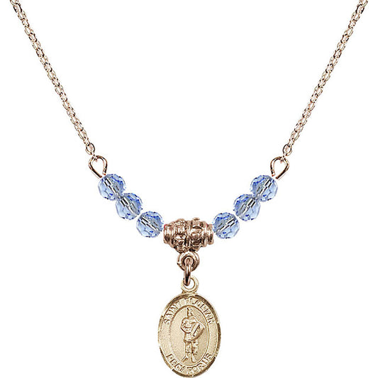 14kt Gold Filled Saint Florian Birthstone Necklace with Light Sapphire Beads - 9034