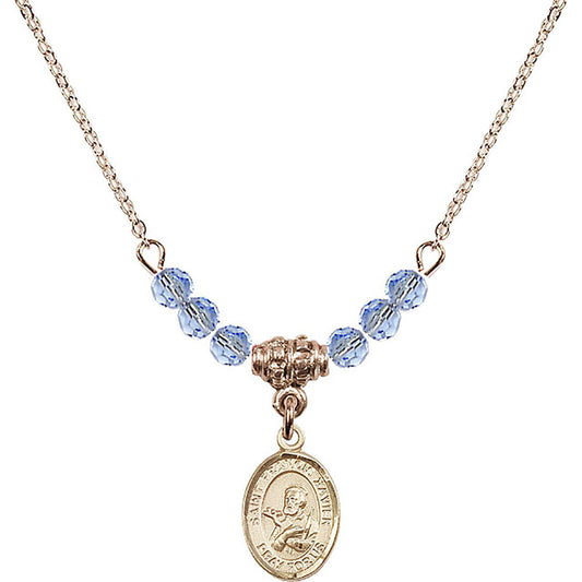 14kt Gold Filled Saint Francis Xavier Birthstone Necklace with Light Sapphire Beads - 9037