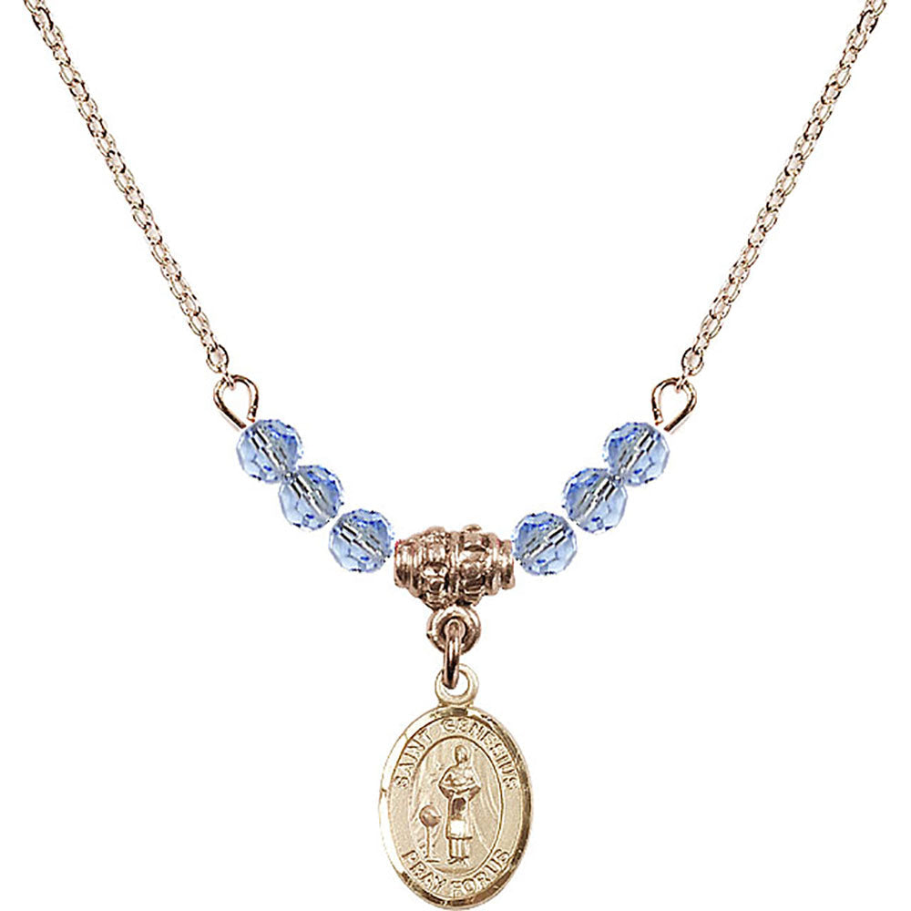 14kt Gold Filled Saint Genesius of Rome Birthstone Necklace with Light Sapphire Beads - 9038