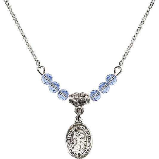 Sterling Silver Saint Gabriel the Archangel Birthstone Necklace with Light Sapphire Beads - 9039