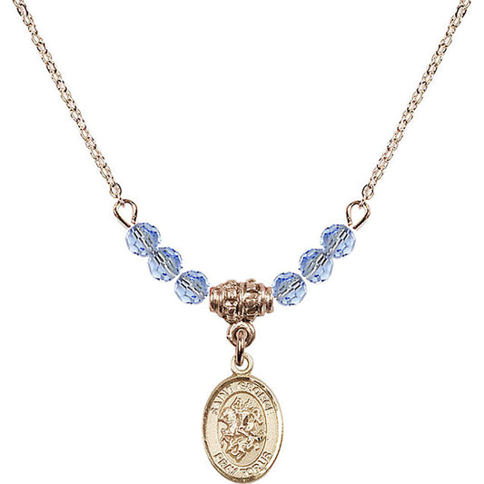 14kt Gold Filled Saint George Birthstone Necklace with Light Sapphire Beads - 9040