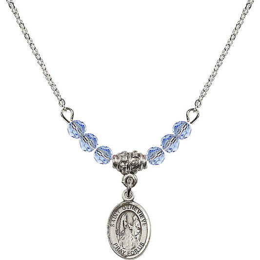 Sterling Silver Saint Genevieve Birthstone Necklace with Light Sapphire Beads - 9041