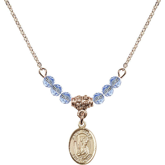14kt Gold Filled Saint Helen Birthstone Necklace with Light Sapphire Beads - 9043