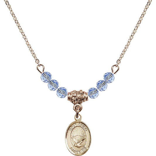 14kt Gold Filled Holy Spirit Birthstone Necklace with Light Sapphire Beads - 9044