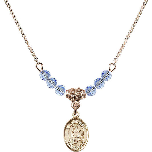 14kt Gold Filled Saint Hubert of Liege Birthstone Necklace with Light Sapphire Beads - 9045