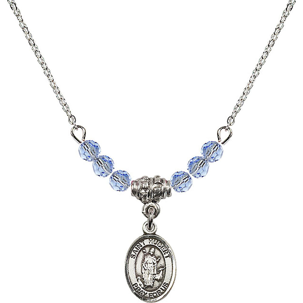 Sterling Silver Saint Hubert of Liege Birthstone Necklace with Light Sapphire Beads - 9045
