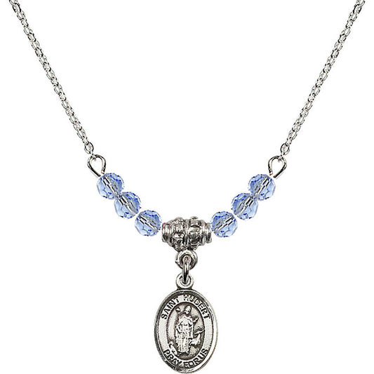 Sterling Silver Saint Hubert of Liege Birthstone Necklace with Light Sapphire Beads - 9045