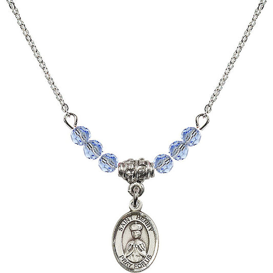 Sterling Silver Saint Henry II Birthstone Necklace with Light Sapphire Beads - 9046