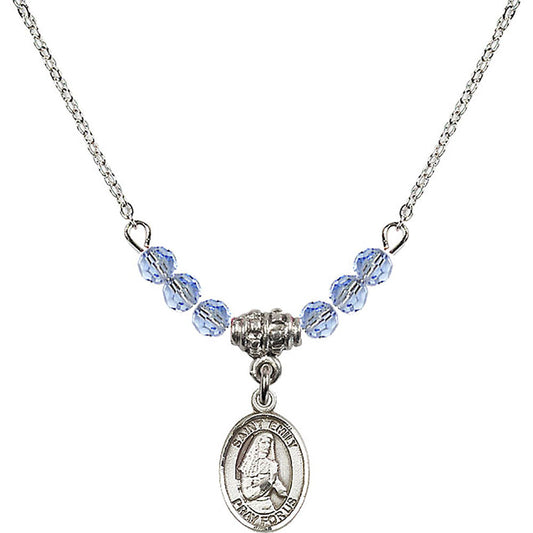 Sterling Silver Saint Emily de Vialar Birthstone Necklace with Light Sapphire Beads - 9047