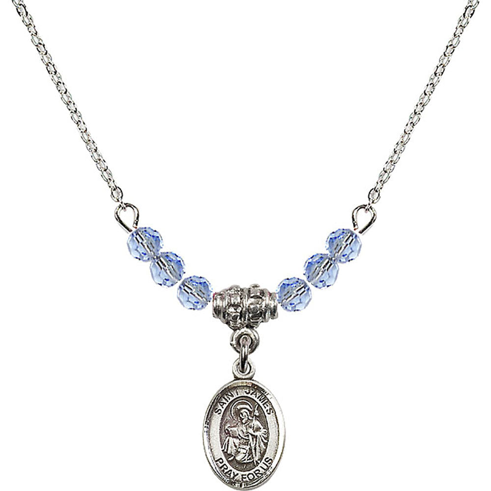 Sterling Silver Saint James the Greater Birthstone Necklace with Light Sapphire Beads - 9050