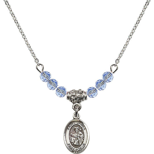 Sterling Silver Saint James the Greater Birthstone Necklace with Light Sapphire Beads - 9050