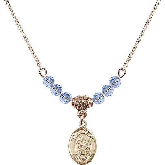 14kt Gold Filled Saint Jason Birthstone Necklace with Light Sapphire Beads - 9051